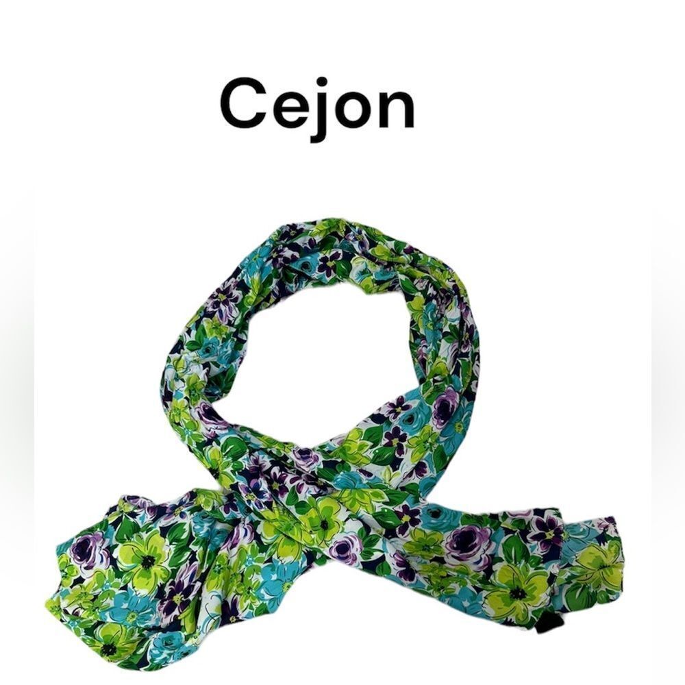 Cejon green purple floral scarf wrap
